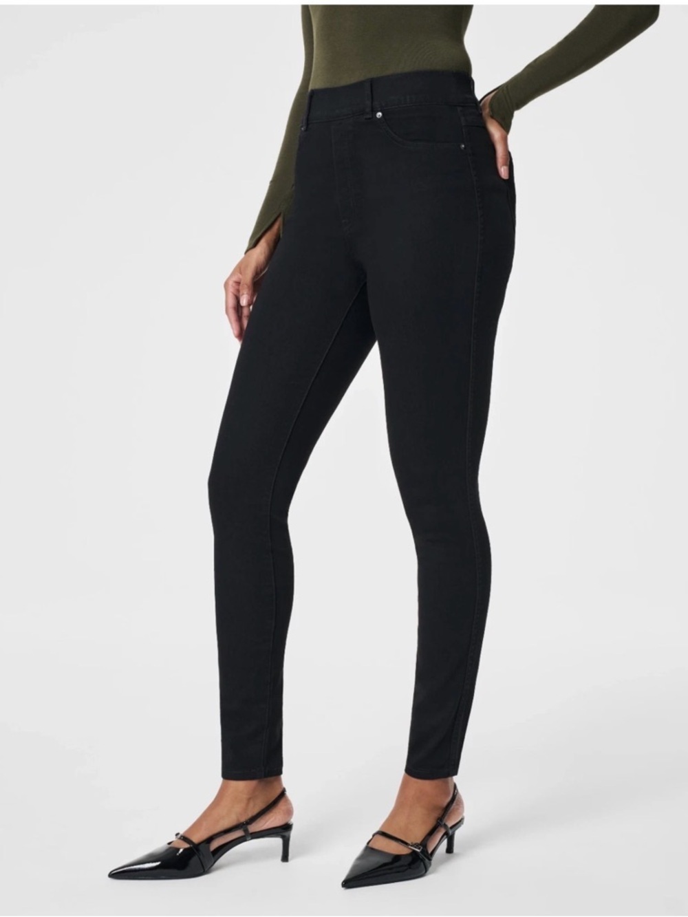 Spanx High Rise Ankle Skinny Shaping Jeans with Tummy Control - Large-Ankle SLit